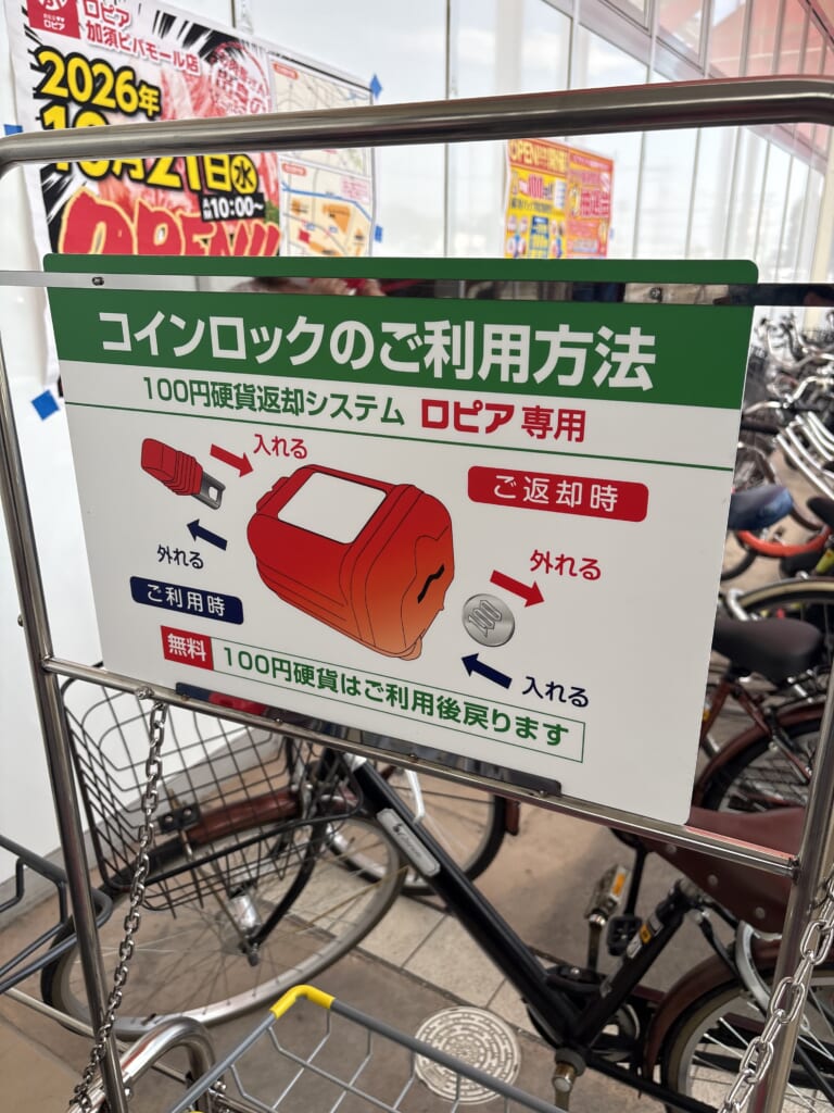 コインロック式カートの利用方法看板